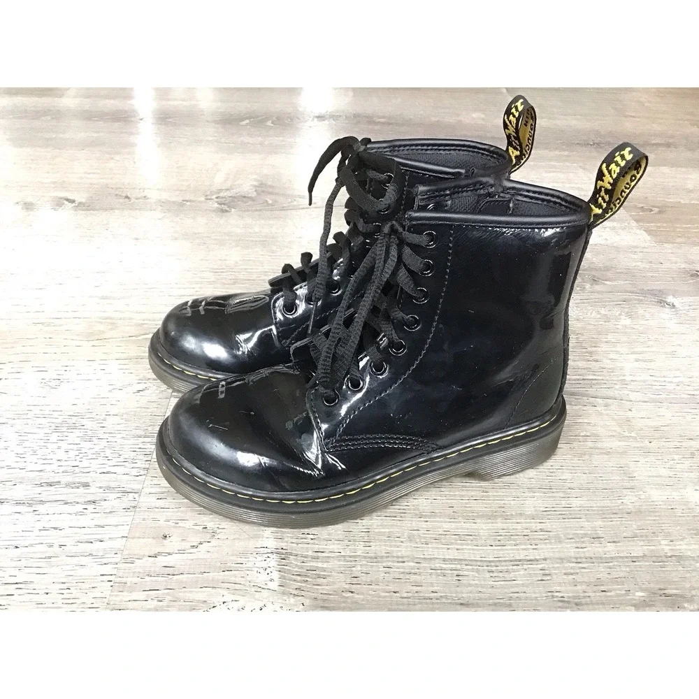 Dr. Martens Youth Size 1 15382 Black Zip Lace Up Combat Boots Kids Grunge Punk